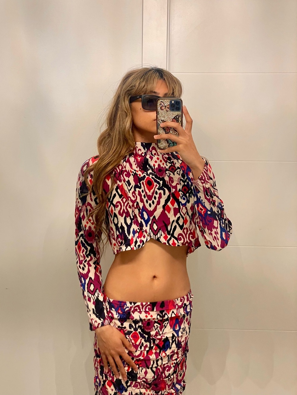 ZARA Vibrant Pink & Multicolor Abstract Boho Two-Piece Set